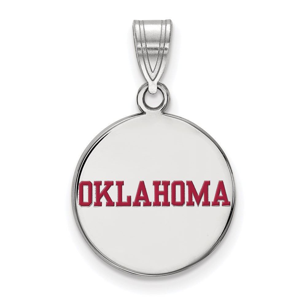 Sterling Silver Rhodium-plated LogoArt University of Oklahoma Medium Enameled Disc Pendant