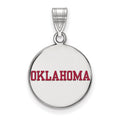 Sterling Silver Rhodium-plated LogoArt University of Oklahoma Medium Enameled Disc Pendant