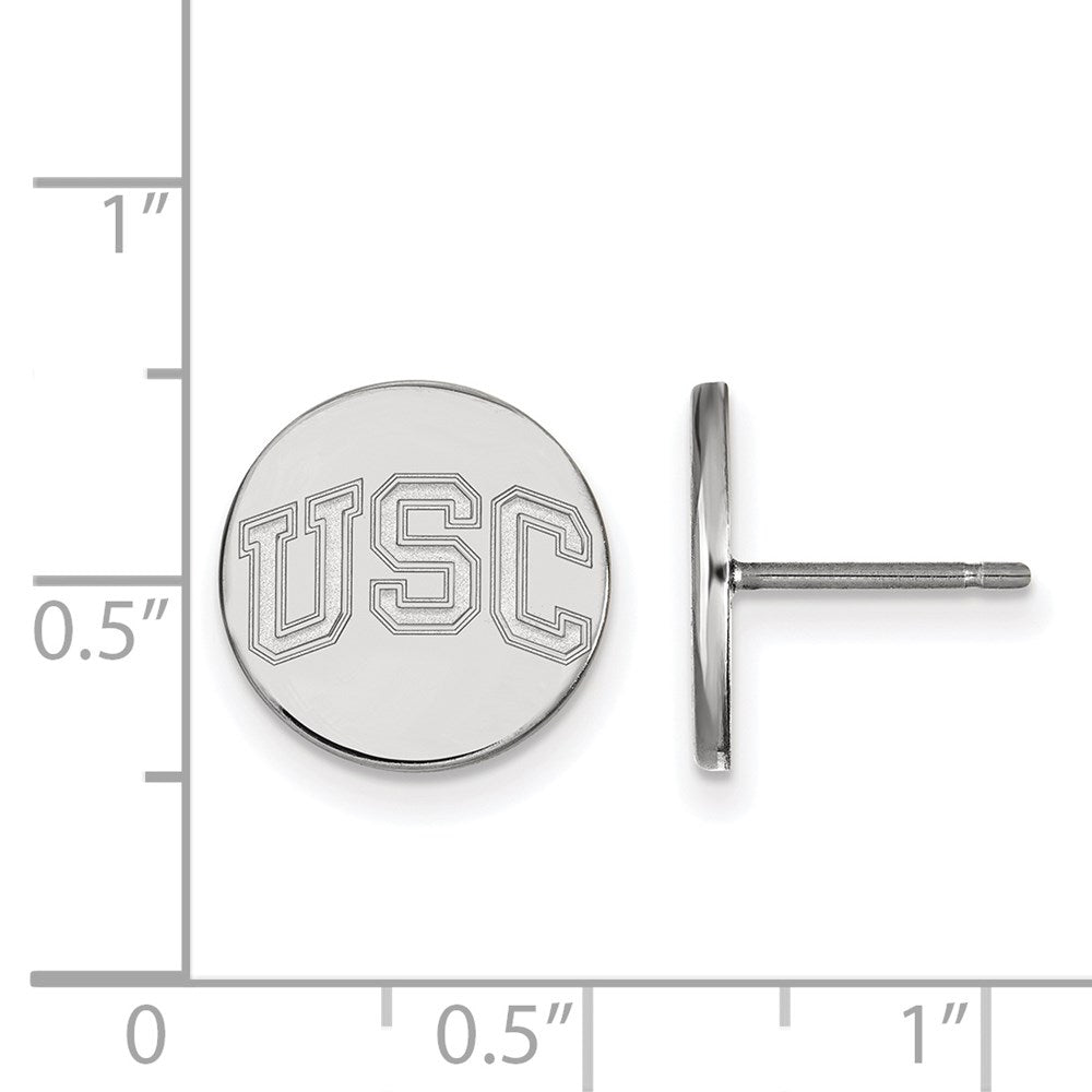 Sterling Silver Rhodium-plated University of Southern California U-S-C Extra Small Disc Post Earrings