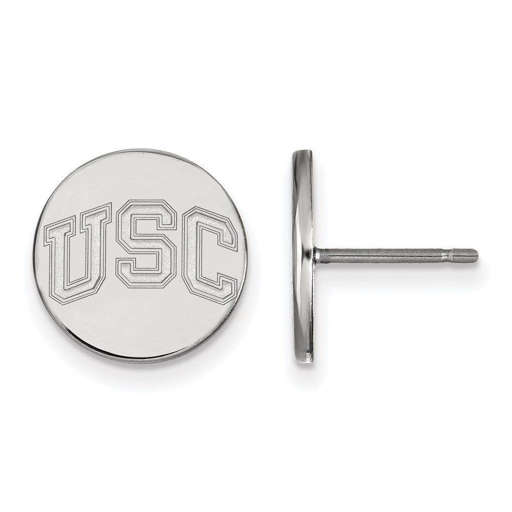 Sterling Silver Rhodium-plated University of Southern California U-S-C Extra Small Disc Post Earrings