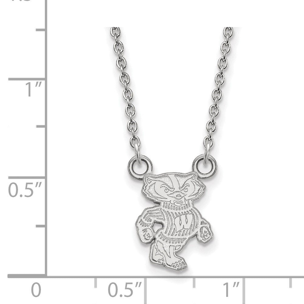 10k White Gold LogoArt University of Wisconsin Badger Small Pendant 18 inch Necklace