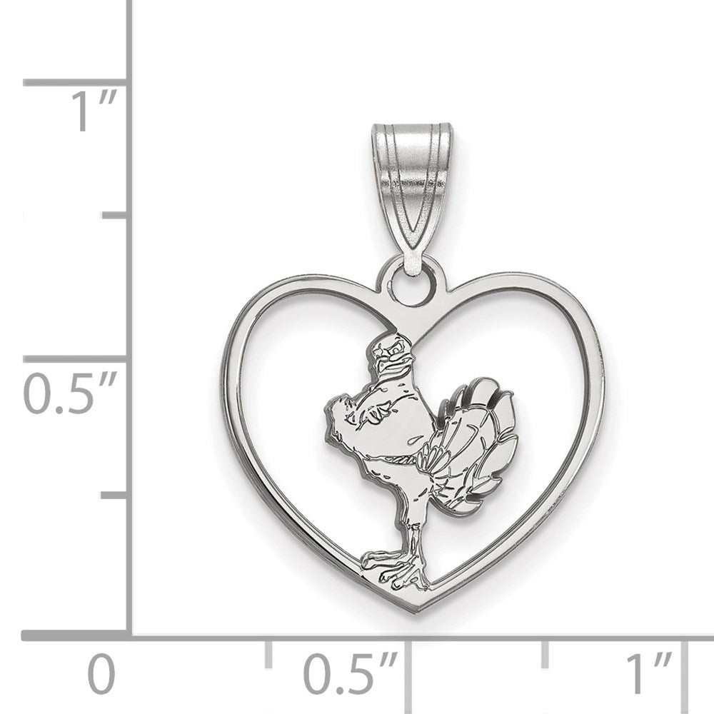 Sterling Silver Rhodium-plated LogoArt Virginia Tech HokieBird Heart Pendant