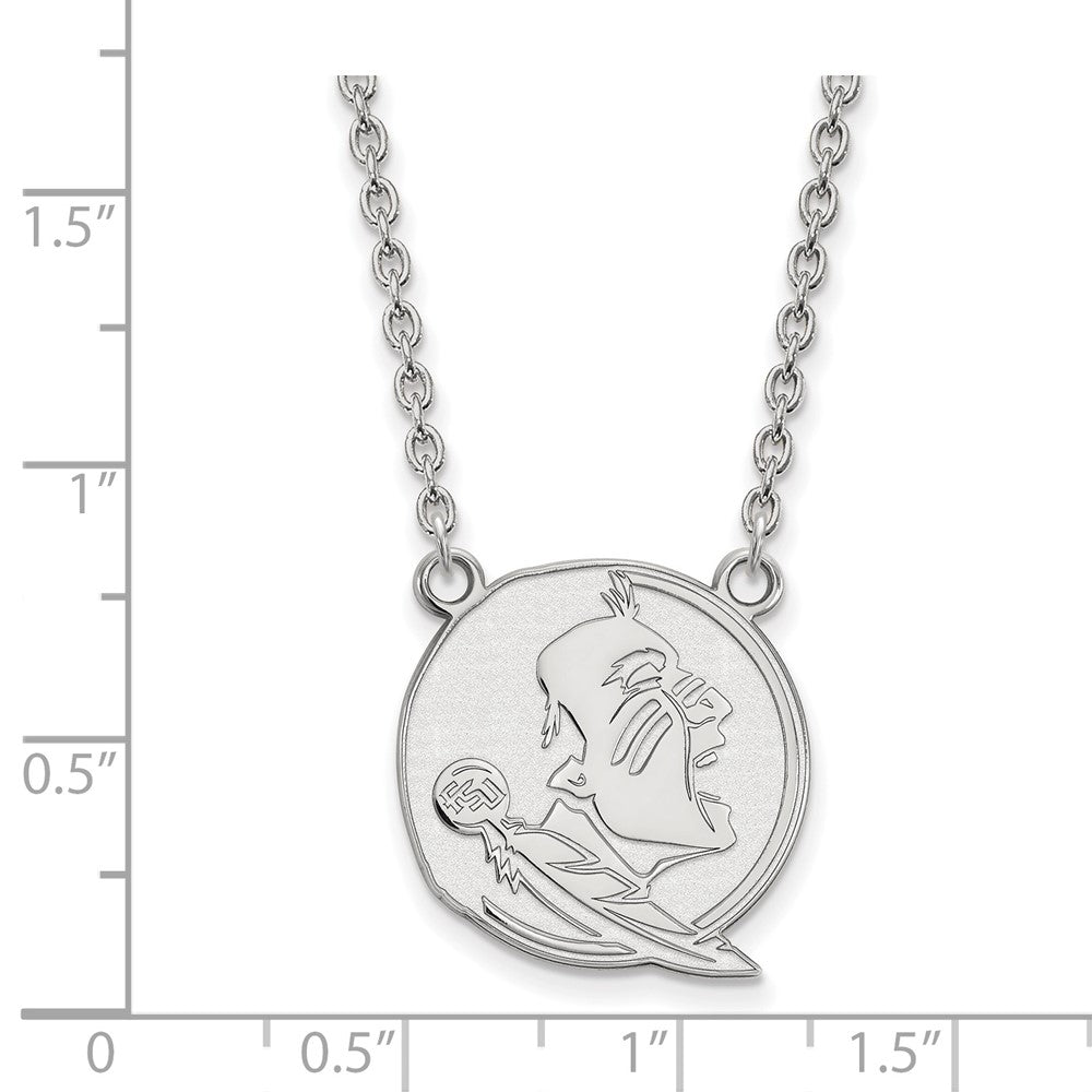 10k White Gold LogoArt Florida State University Seminole Large Pendant 18 inch Necklace