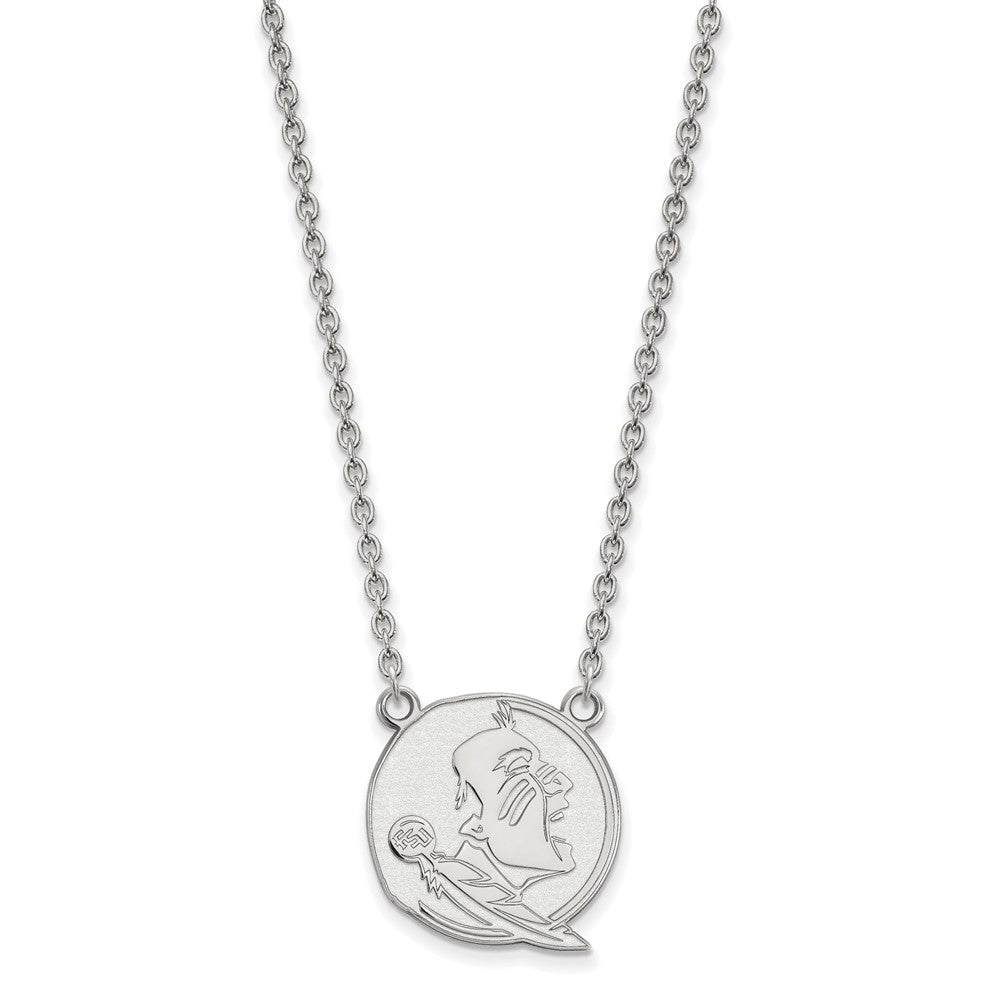 10k White Gold LogoArt Florida State University Seminole Large Pendant 18 inch Necklace