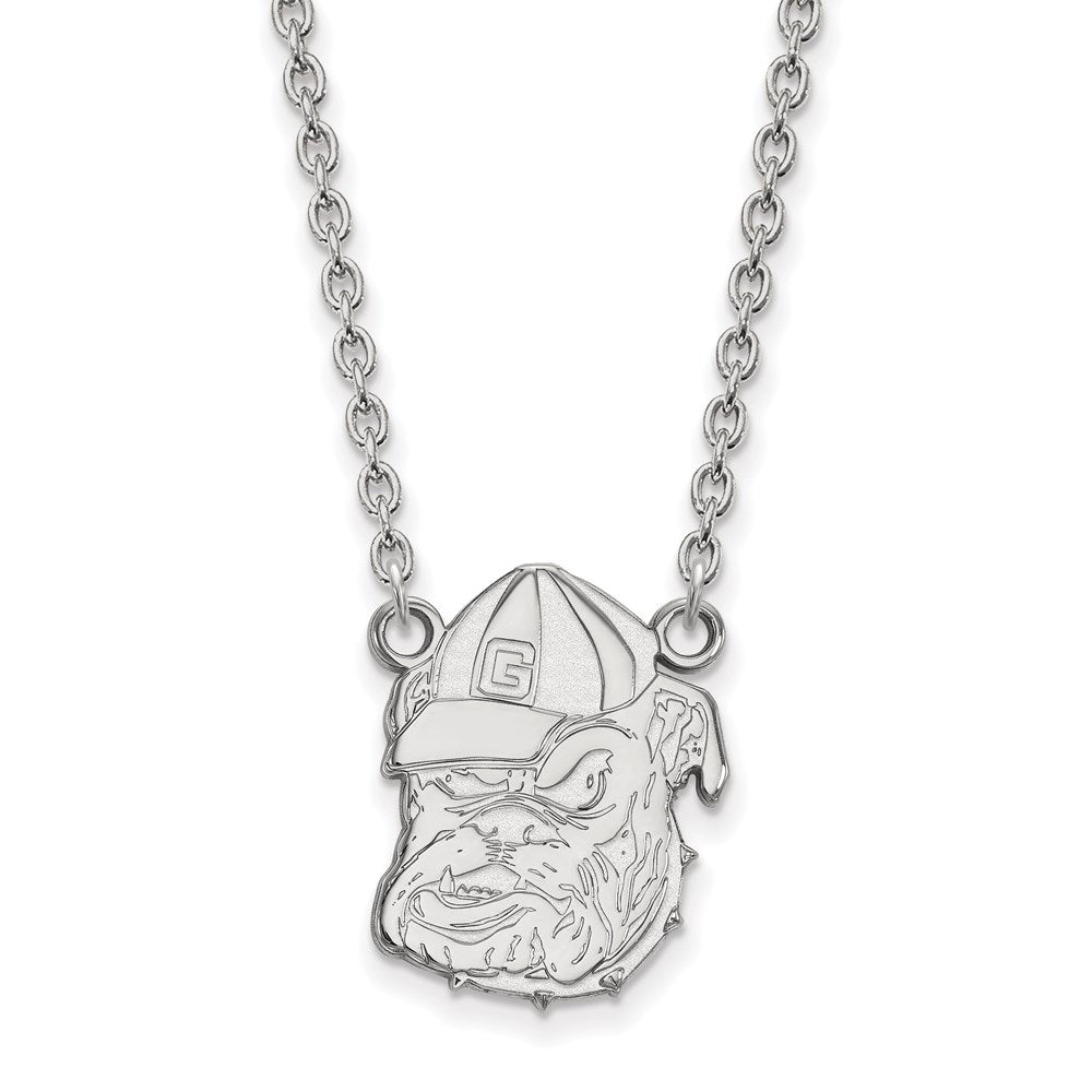 14k White Gold LogoArt University of Georgia Bulldog Large Pendant 18 inch Necklace