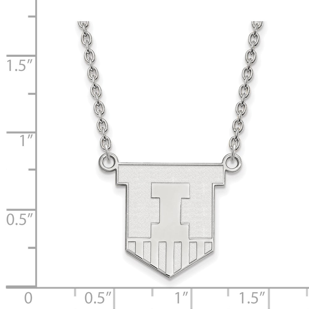 10k White Gold LogoArt University of Illinois Victory Badge Large Pendant 18 inch Necklace