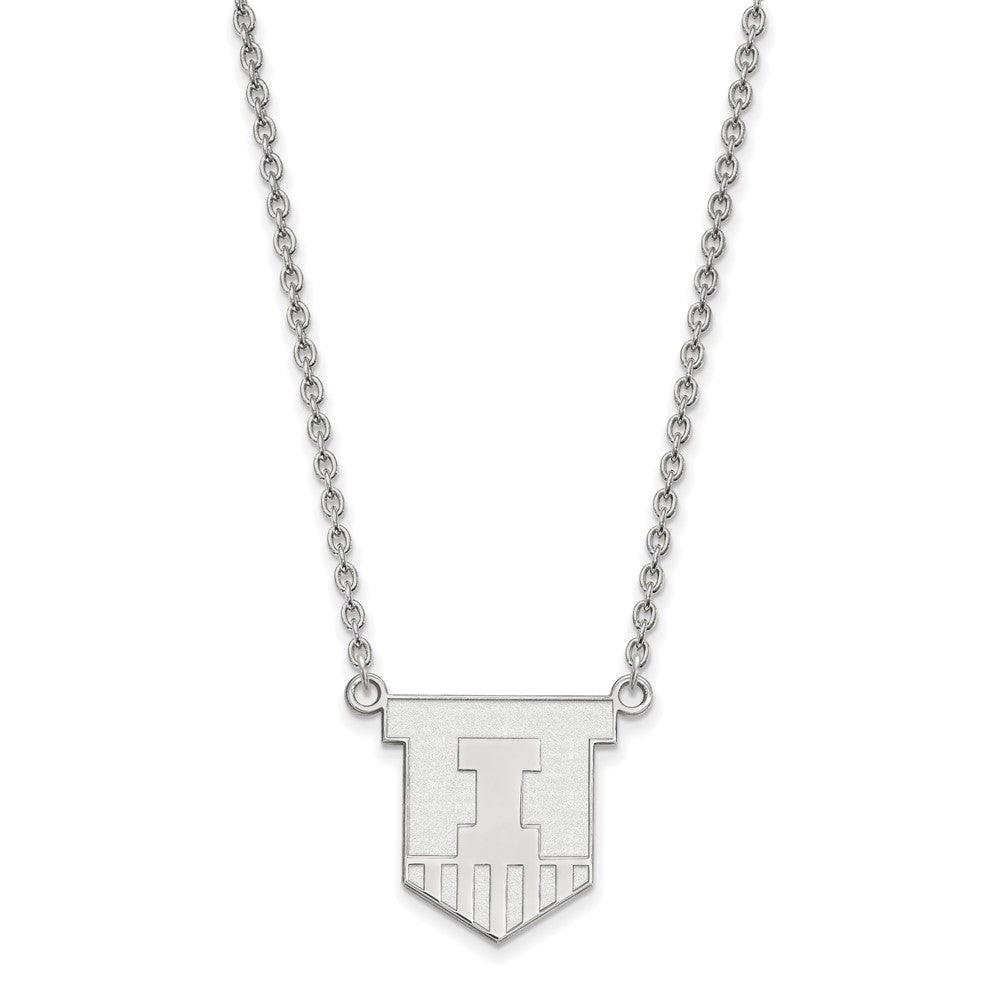 Sterling Silver Rhodium-plated LogoArt University of Illinois Victory Badge Large Pendant 18 inch Necklace