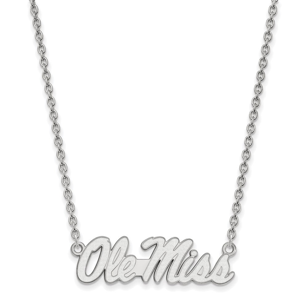 10k White Gold LogoArt University of Mississippi Ole Miss Large Pendant 18 inch Necklace