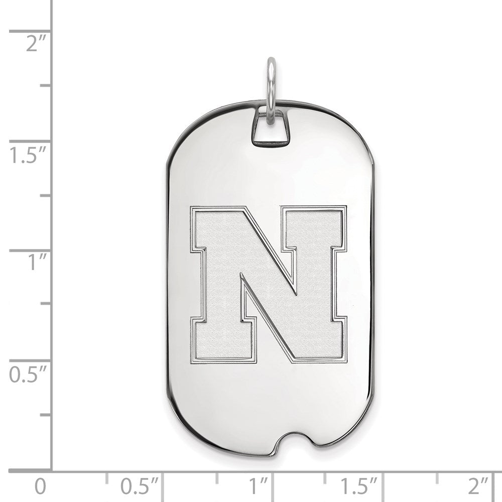 Sterling Silver Rhodium-plated LogoArt University of Nebraska Letter N Large Dog Tag Pendant
