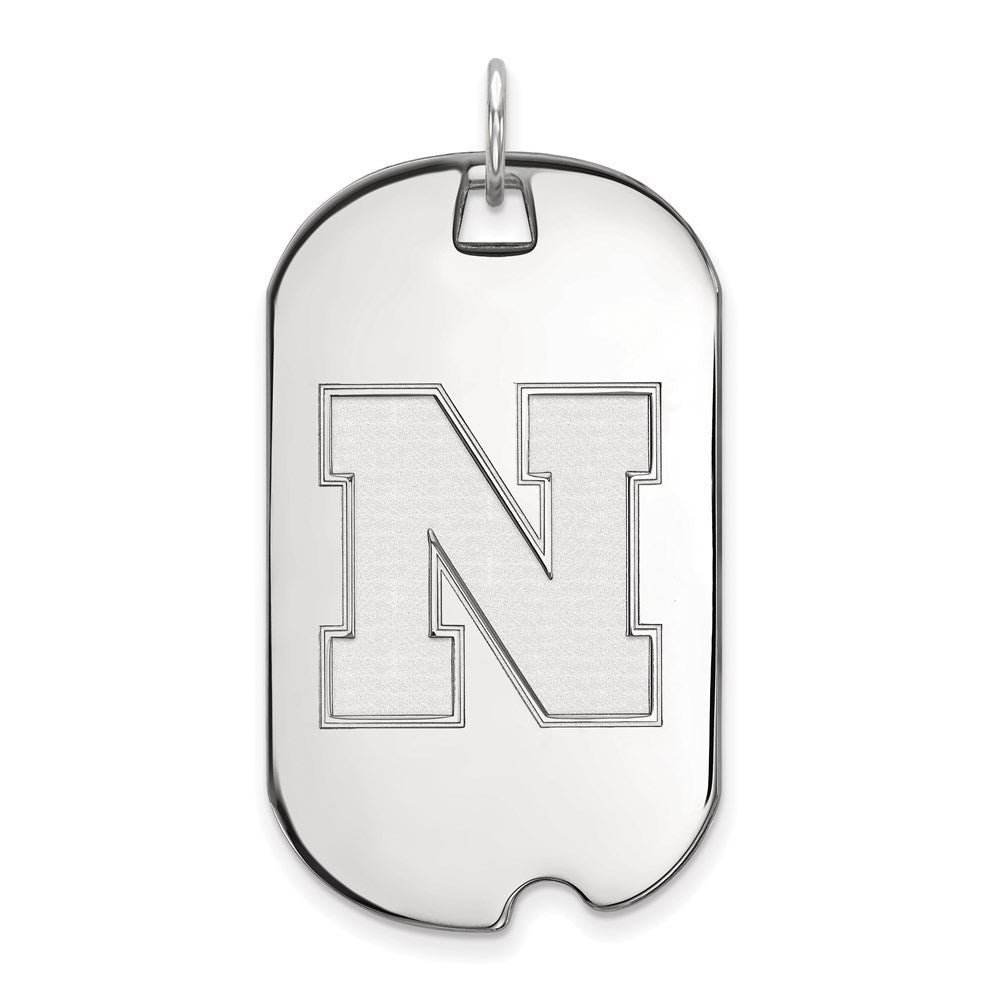 Sterling Silver Rhodium-plated LogoArt University of Nebraska Letter N Large Dog Tag Pendant