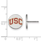 Sterling Silver Rhodium-plated University of Southern California U-S-C Extra Small Enameled Disc Post Earrings