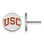 Sterling Silver Rhodium-plated University of Southern California U-S-C Extra Small Enameled Disc Post Earrings
