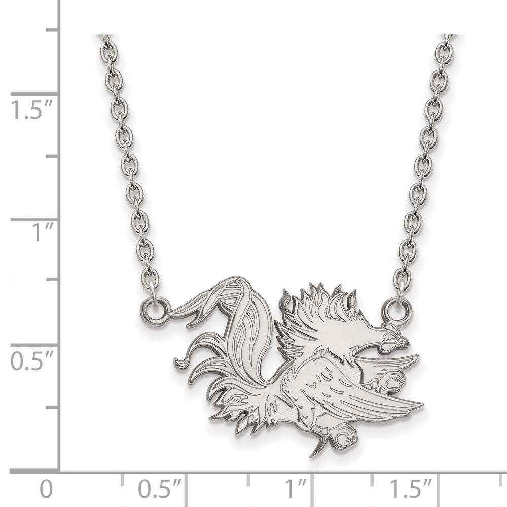 10k White Gold LogoArt University of South Carolina Gamecock Large Pendant 18 inch Necklace