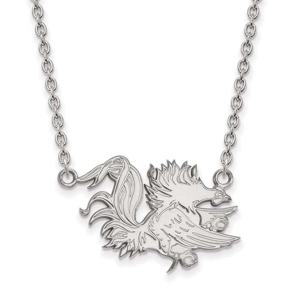 Sterling Silver Rhodium-plated LogoArt University of South Carolina Gamecock Large Pendant 18 inch Necklace