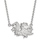 Sterling Silver Rhodium-plated LogoArt University of South Carolina Gamecock Large Pendant 18 inch Necklace
