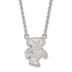 14k White Gold LogoArt University of Wisconsin Badger Large Pendant 18 inch Necklace