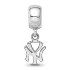 Sterling Silver Rhodium Plated Major League Baseball LogoArt New York Yankees N-Y Dangle Bead