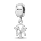 Sterling Silver Rhodium Plated Major League Baseball LogoArt New York Yankees N-Y Dangle Bead
