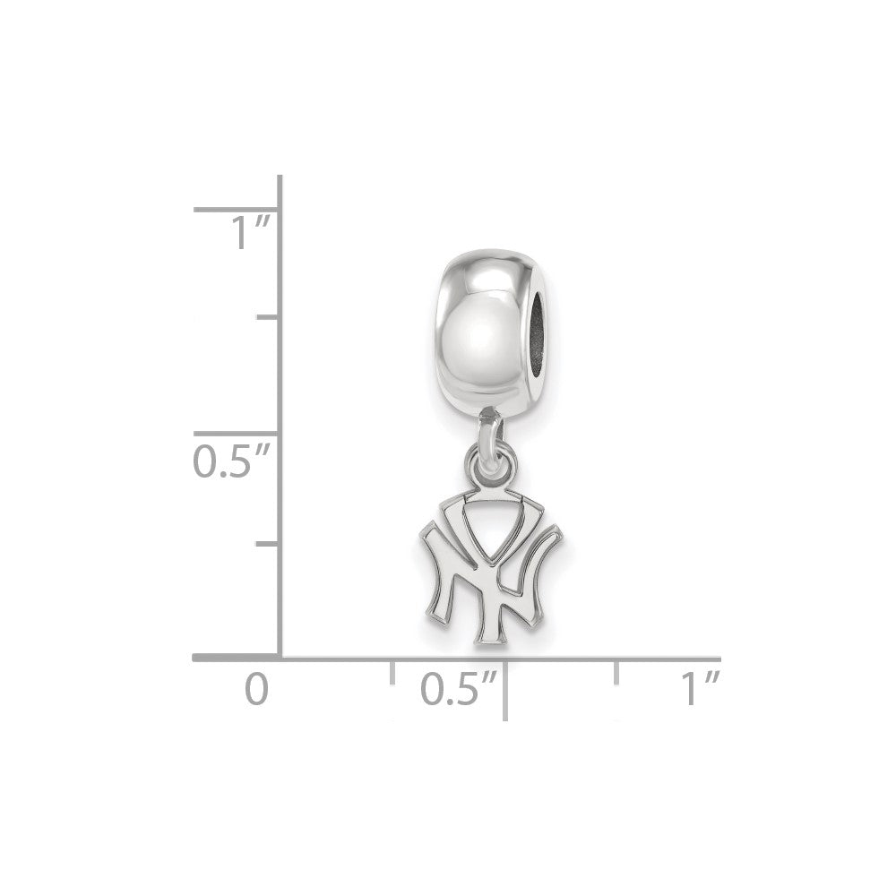 Sterling Silver Rhodium Plated Major League Baseball LogoArt New York Yankees N-Y Dangle Bead