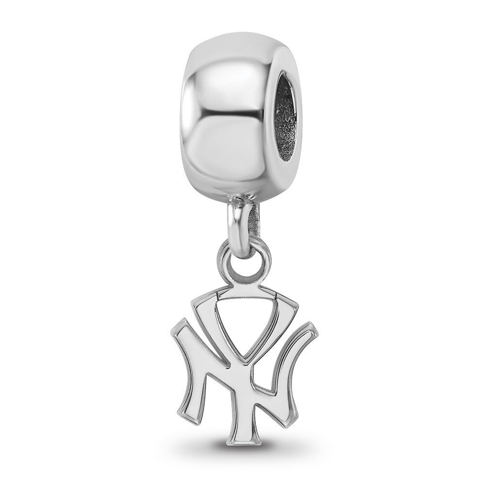 Sterling Silver Rhodium Plated Major League Baseball LogoArt New York Yankees N-Y Dangle Bead
