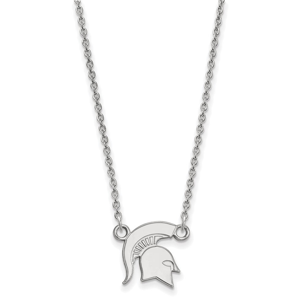 14k White Gold LogoArt Michigan State University Spartan Small Pendant 18 inch Necklace