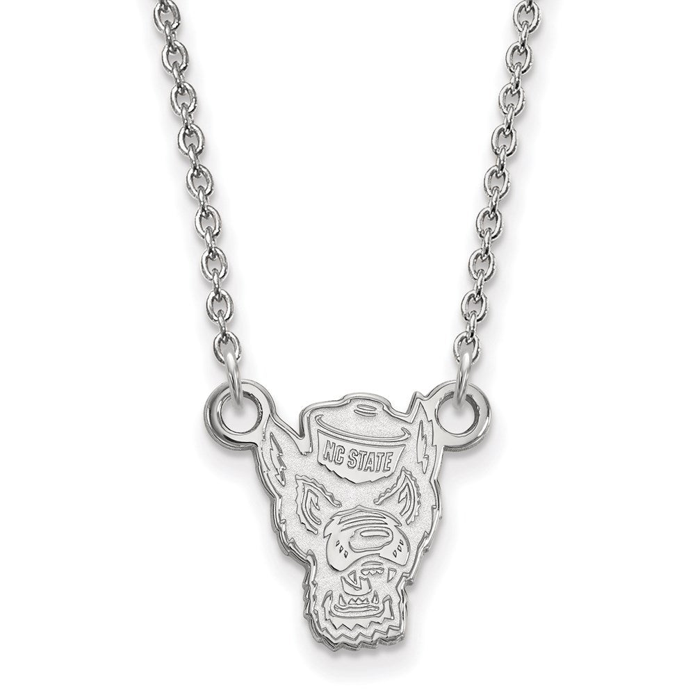 14k White Gold LogoArt North Carolina State University Wolf Small Pendant 18 inch Necklace