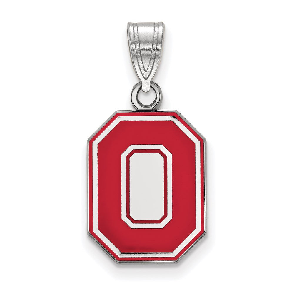 Sterling Silver Rhodium-plated LogoArt The Ohio State University Letter O Medium Enameled Pendant