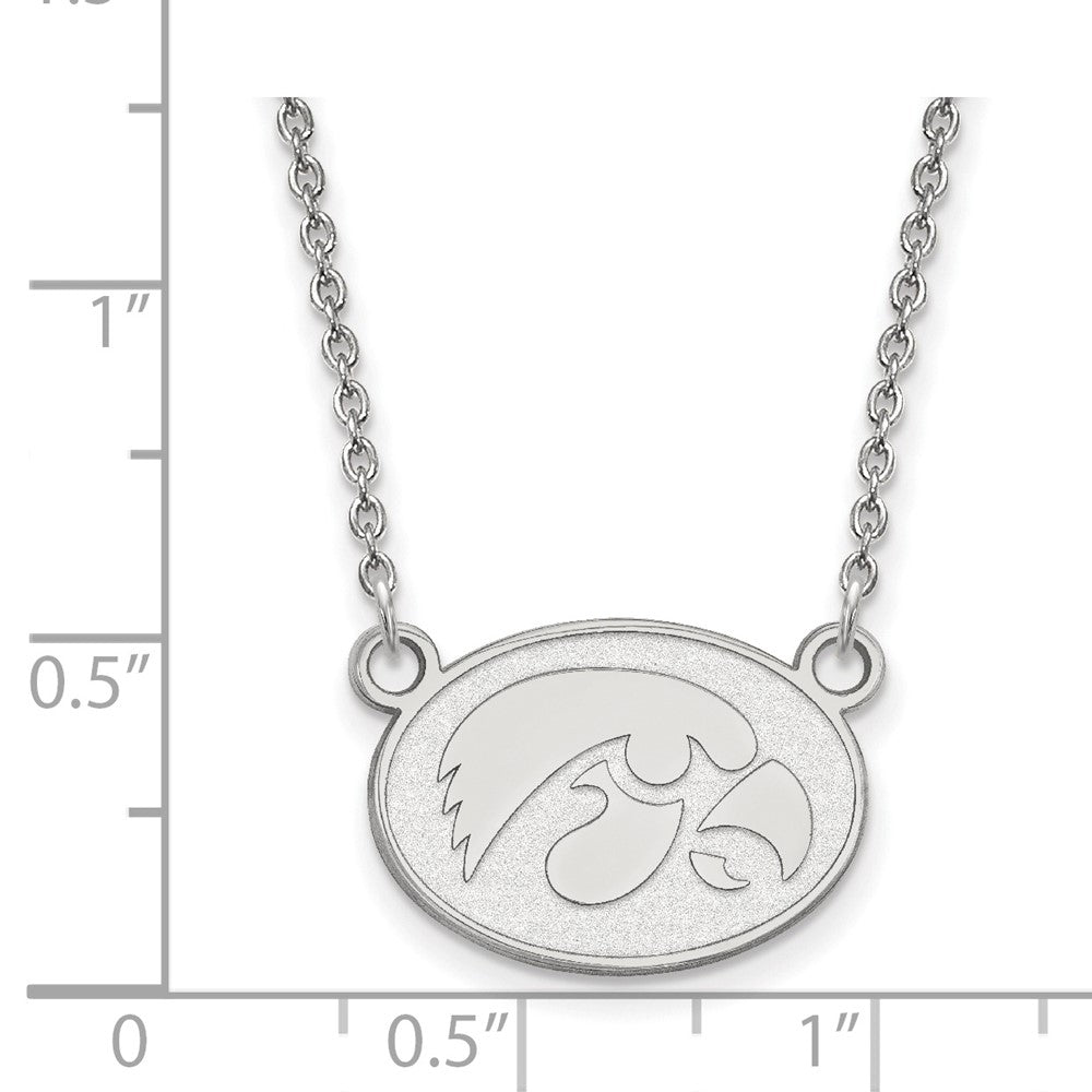 14k White Gold LogoArt University of Iowa Hawk Small Oval Pendant 18 inch Necklace