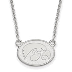 10k White Gold LogoArt University of Iowa Hawk Small Oval Pendant 18 inch Necklace