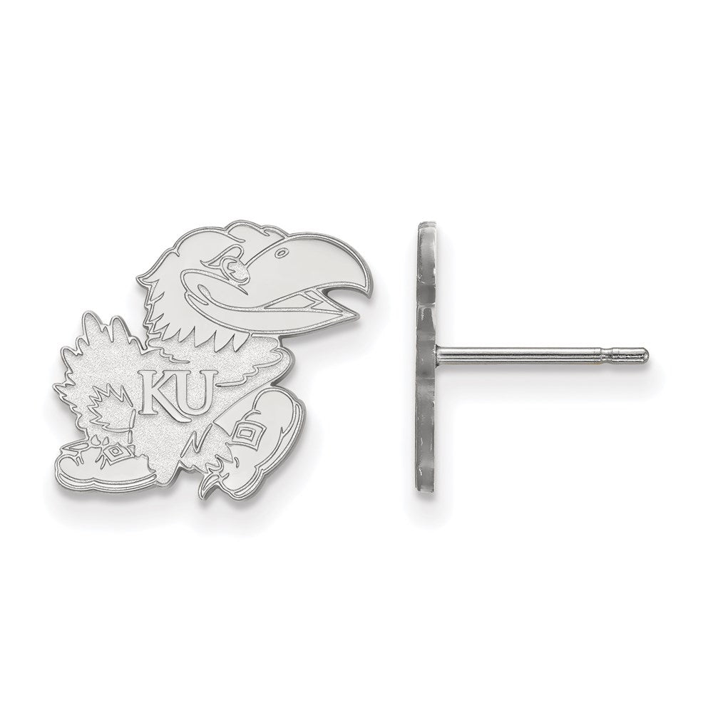 14k White Gold LogoArt University of Kansas Jayhawk Small Post Earrings