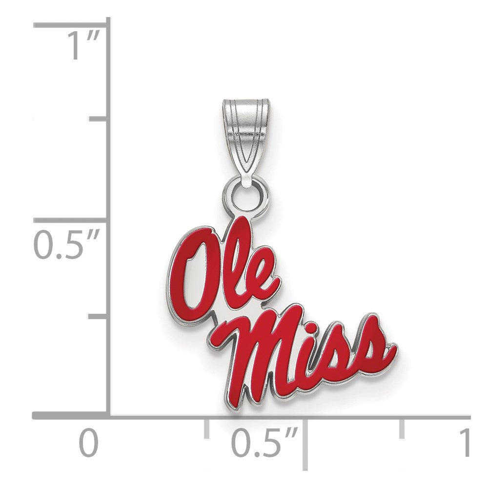 Sterling Silver Rhodium-plated LogoArt University of Mississippi Ole Miss Small Enameled Pendant