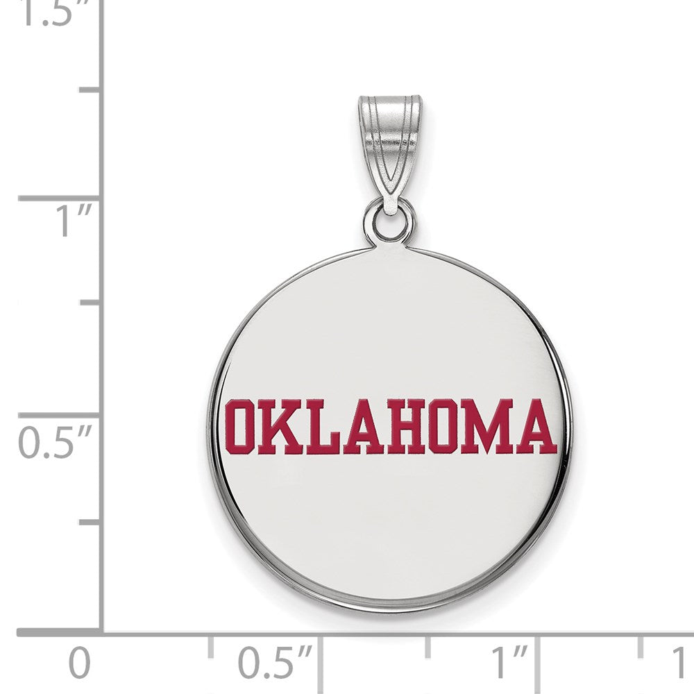 Sterling Silver Rhodium-plated LogoArt University of Oklahoma Large Enameled Disc Pendant