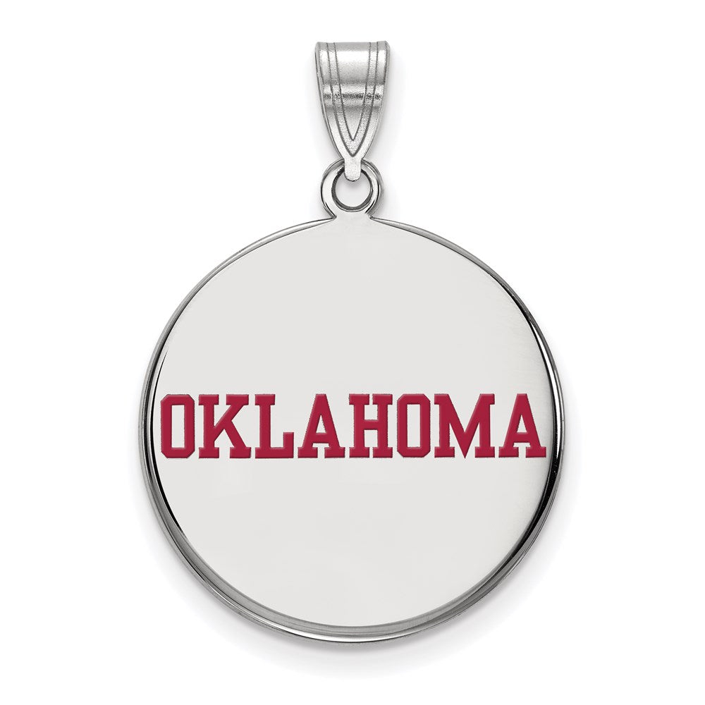 Sterling Silver Rhodium-plated LogoArt University of Oklahoma Large Enameled Disc Pendant