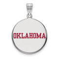 Sterling Silver Rhodium-plated LogoArt University of Oklahoma Large Enameled Disc Pendant