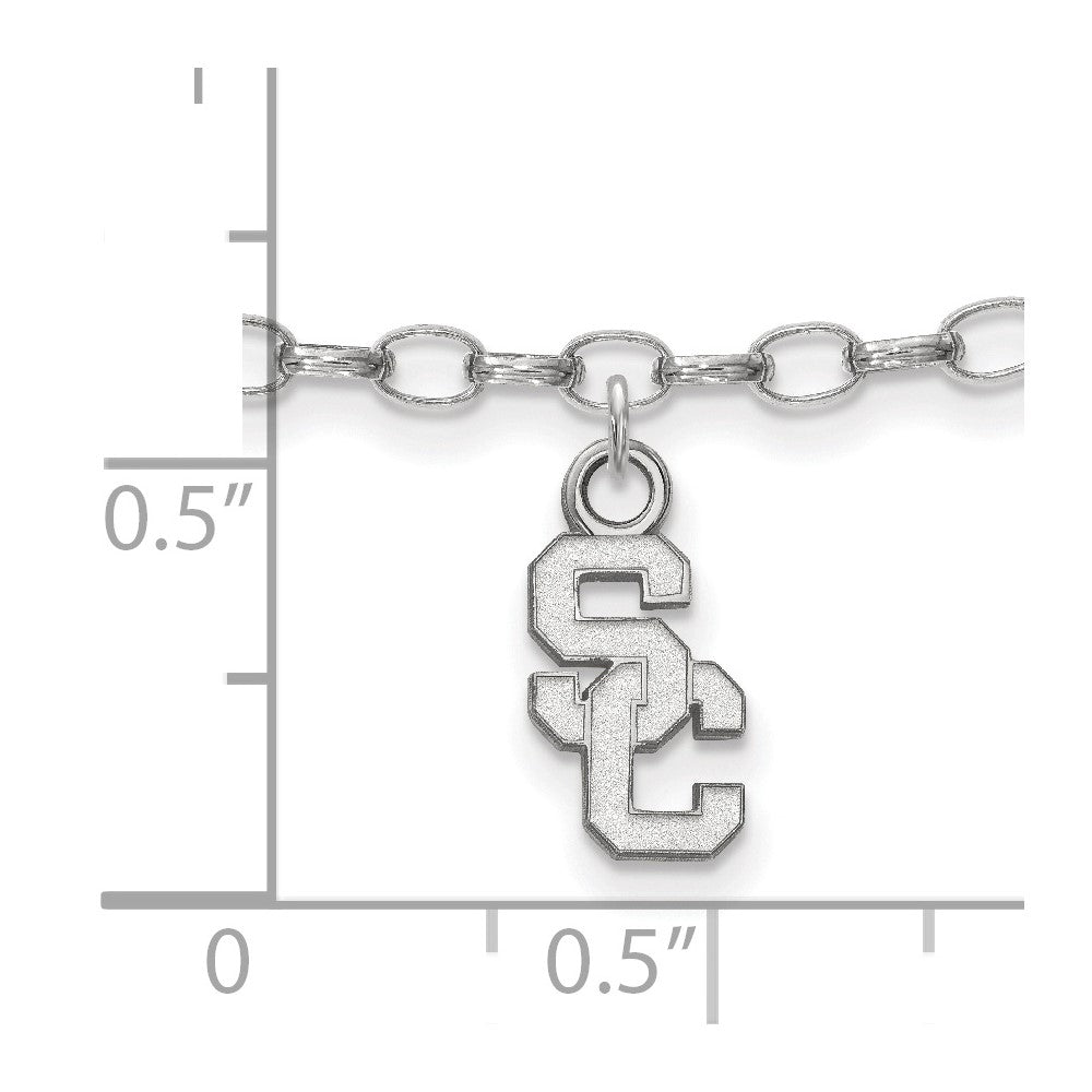 Sterling Silver Rhodium-plated University of Southern California S-C 9 inch Anklet