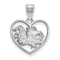 Sterling Silver Rhodium-plated LogoArt University of South Carolina Gamecock Heart Pendant