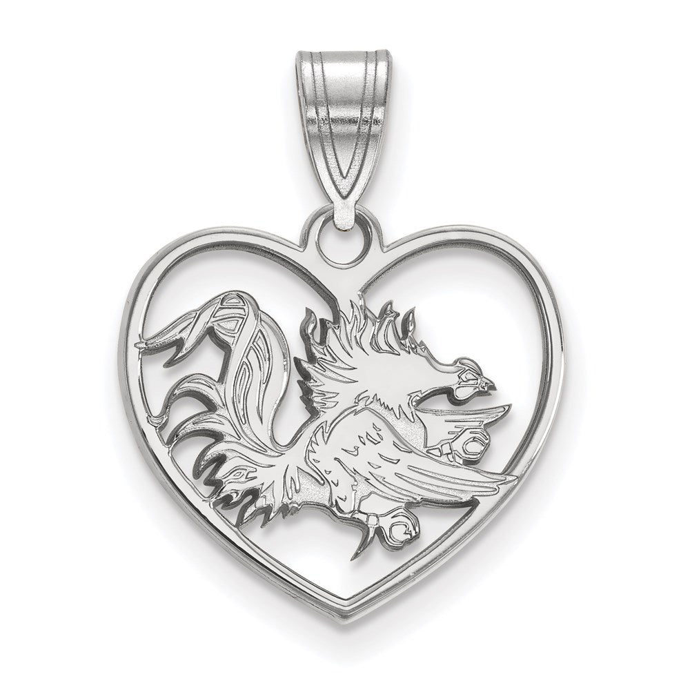 Sterling Silver Rhodium-plated LogoArt University of South Carolina Gamecock Heart Pendant