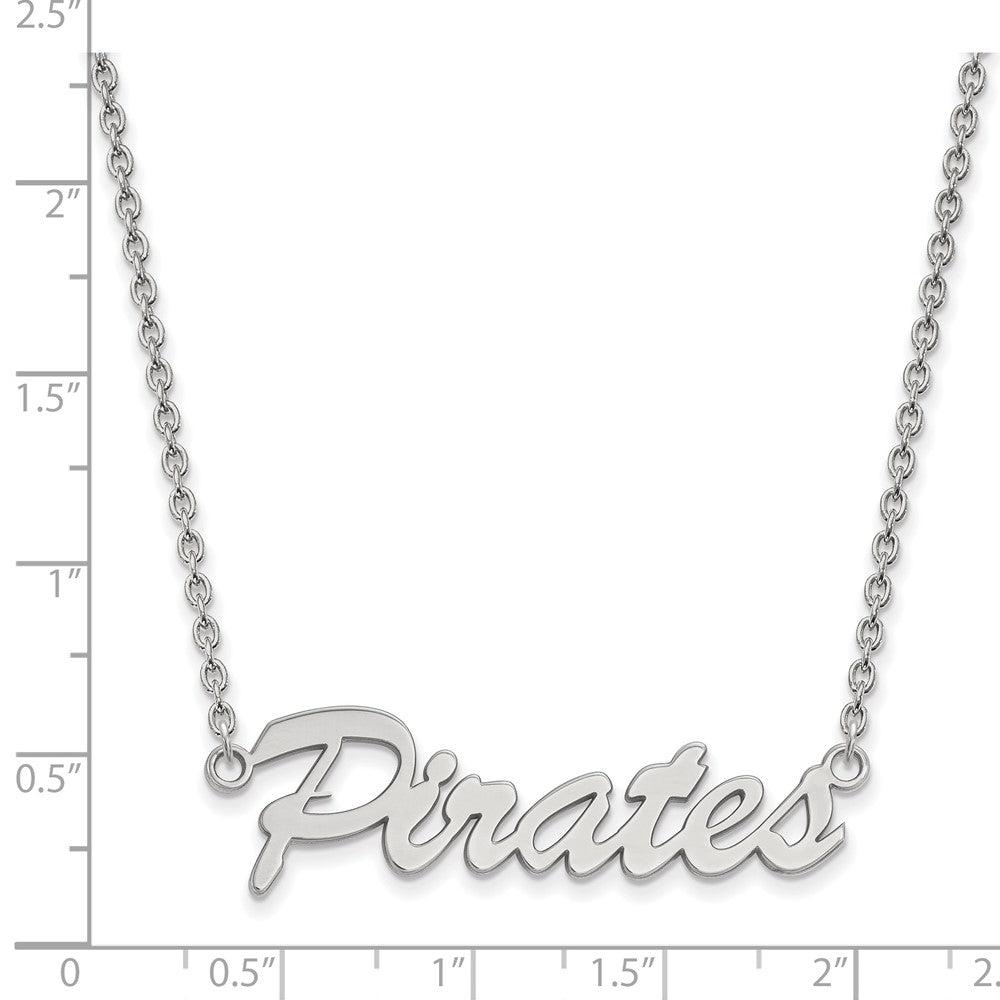 Sterling Silver Rhodium-plated LogoArt East Carolina University Pirates Script Medium Pendant 18 inch Necklace