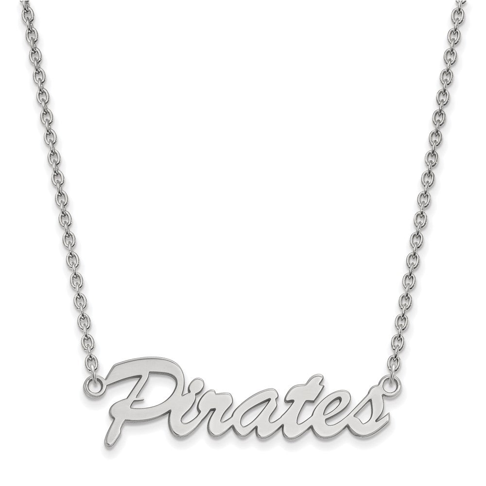 Sterling Silver Rhodium-plated LogoArt East Carolina University Pirates Script Medium Pendant 18 inch Necklace