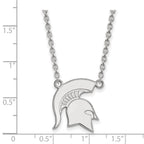 Sterling Silver Rhodium-plated LogoArt Michigan State University Spartan Large Pendant 18 inch Necklace