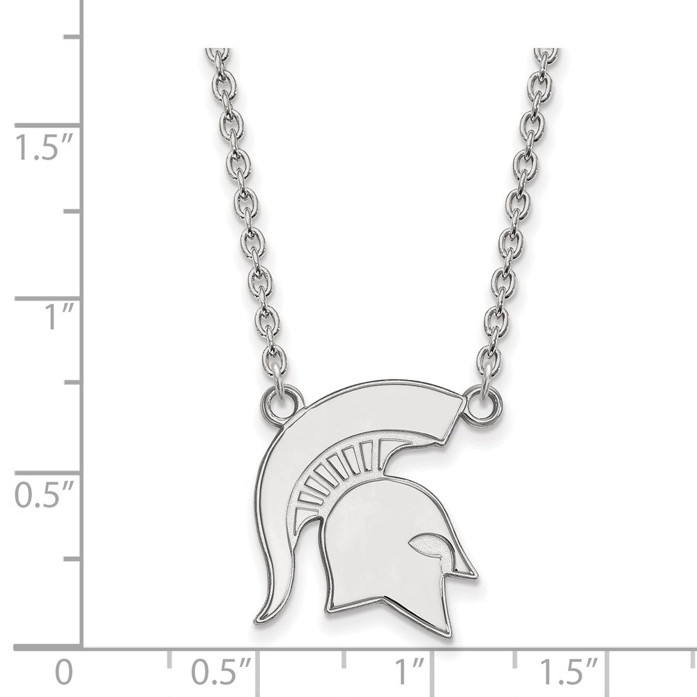 Sterling Silver Rhodium-plated LogoArt Michigan State University Spartan Large Pendant 18 inch Necklace