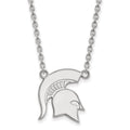 14k White Gold LogoArt Michigan State University Spartan Large Pendant 18 inch Necklace
