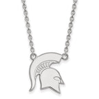 Sterling Silver Rhodium-plated LogoArt Michigan State University Spartan Large Pendant 18 inch Necklace