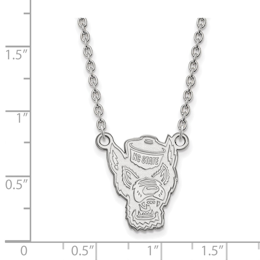 Sterling Silver Rhodium-plated LogoArt North Carolina State University Wolf Large Pendant 18 inch Necklace