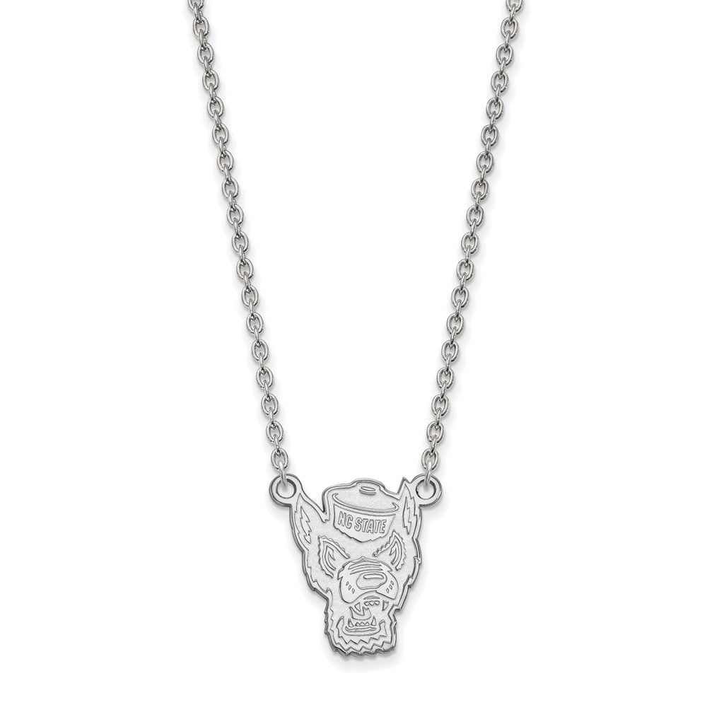 Sterling Silver Rhodium-plated LogoArt North Carolina State University Wolf Large Pendant 18 inch Necklace