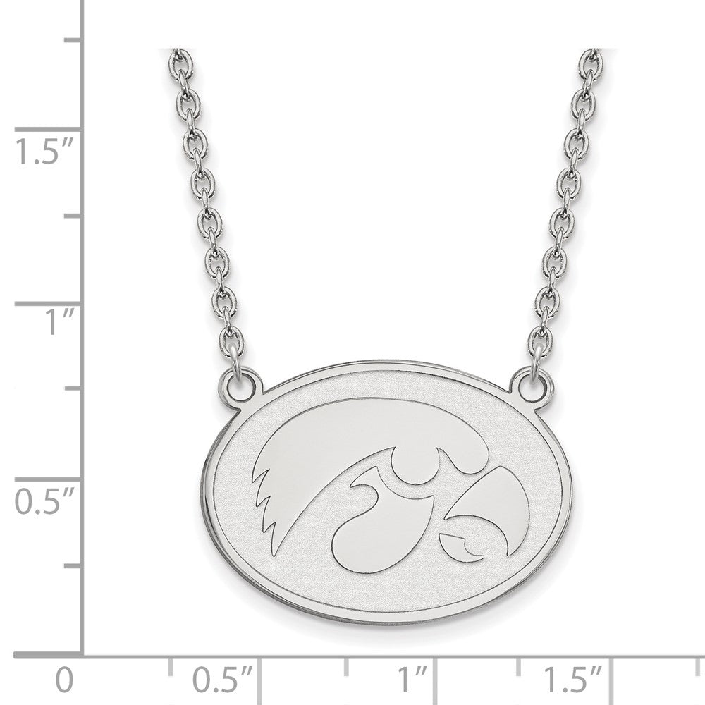 Sterling Silver Rhodium-plated LogoArt University of Iowa Hawk Large Oval Pendant 18 inch Necklace