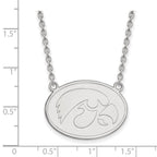 Sterling Silver Rhodium-plated LogoArt University of Iowa Hawk Large Oval Pendant 18 inch Necklace