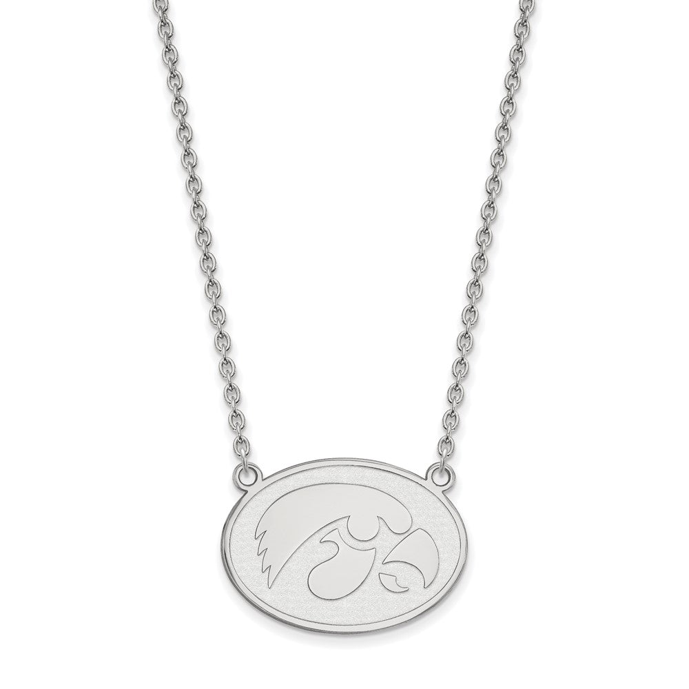 Sterling Silver Rhodium-plated LogoArt University of Iowa Hawk Large Oval Pendant 18 inch Necklace