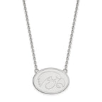 Sterling Silver Rhodium-plated LogoArt University of Iowa Hawk Large Oval Pendant 18 inch Necklace