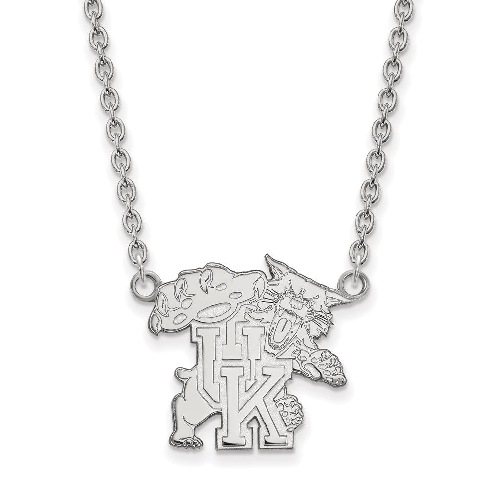 10k White Gold LogoArt University of Kentucky U-K Wildcat Large Pendant 18 inch Necklace